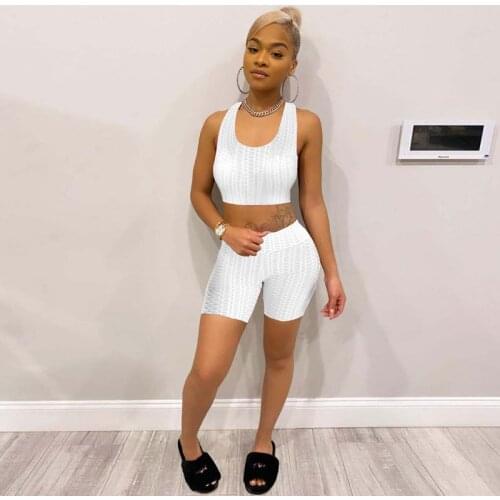 TNNAOFF Elastic 2 Piece Tracksuits Women Set Vacation Outfits Sleeveless Tank Tops Sexy Biker Shorts Lounge Wear Matching Sets