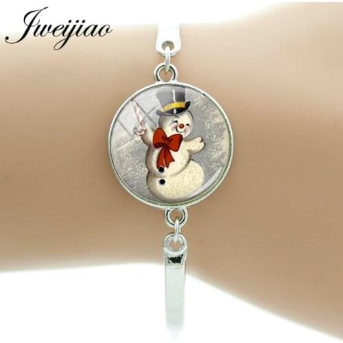 JWEIJIAO Lovely Christmas Snowman Sled Bracelet & Chain Bangles santa claus Art Picture Glass Cabochon Charms Jewelry B12
