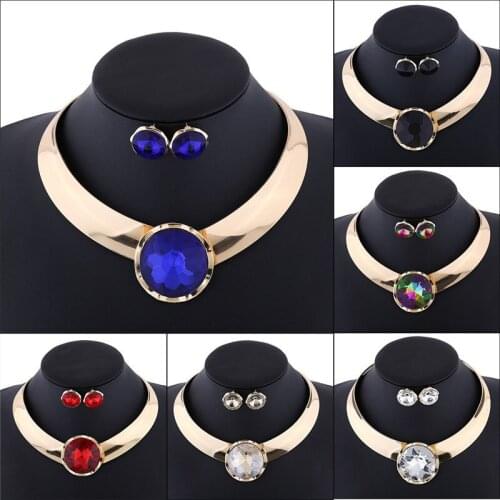 Fashion Alloy Necklace Earring Set Punk Glossy Female Collars Statement Jewelry Set For Women Collares De Moda 2018