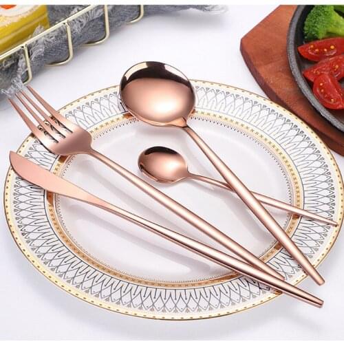 Spoon Rose Gold Stainless Steel Cutlery Set Complete Knifes Forks Spoons Dinnerware Kitchen Tableware Set Flatware Set Wholesale