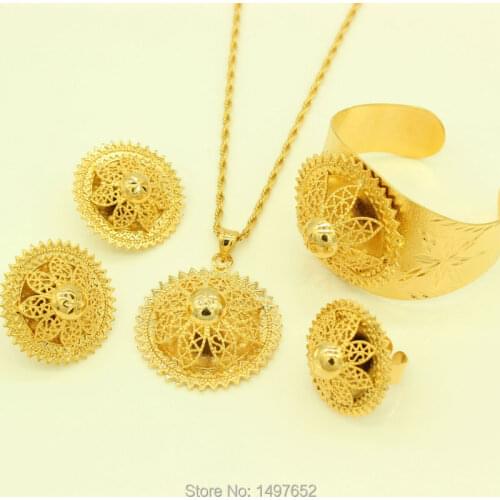New Arrival Big Size Ethiopian set Jewelry 24k Gold Color Pendant/Necklace/Earrings/Ring/Bangle African Women Wedding Items