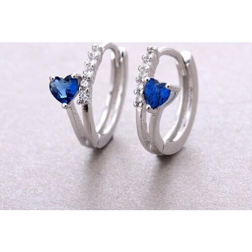 New Design Classic Fashion Heart-shaped Blue CZ Zircon Hoop Earrings for Women Wedding Fashion Jewelry