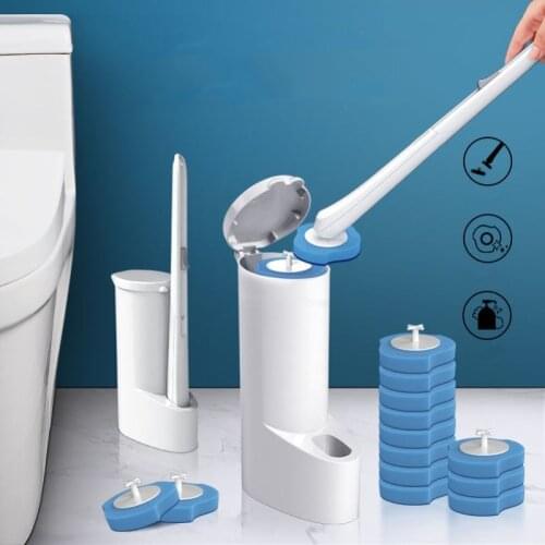 Disposable toilet brush cleaner With Long Handle No Dead Corner Bathroom Cleaning brush Replacement Brush Head and plunger set