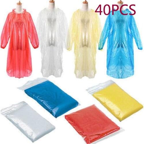 40Pcs Disposable PE Women Man Motorcycle raincoat Waterproof Rain Poncho Coat Adult Clear Transparent Rainwear Suit