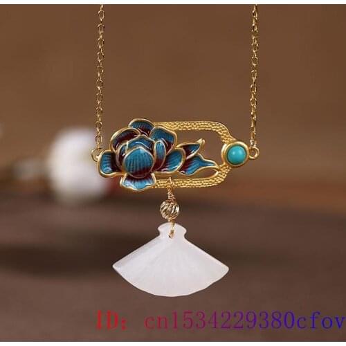 White Jade Lotus Pendant Zircon Necklace Women Charm Natural Gemstone 925 Silver Chinese Jewelry Crystal Chalcedony Gifts