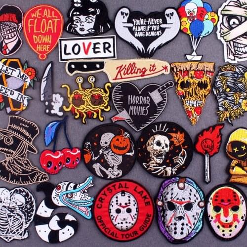 Horror Movie Patch Embroidered Patches On Clothes DIY Punk Clothing Stickers Skull Ghost Clothing Thermoadhesive Patches Decor
