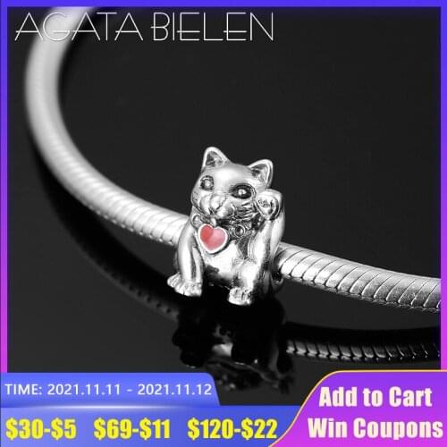 Fit Original europeu Charm Bracelet DIY making pink heart cute lucky cat metal beads 925 Sterling Silver Jewelry beads