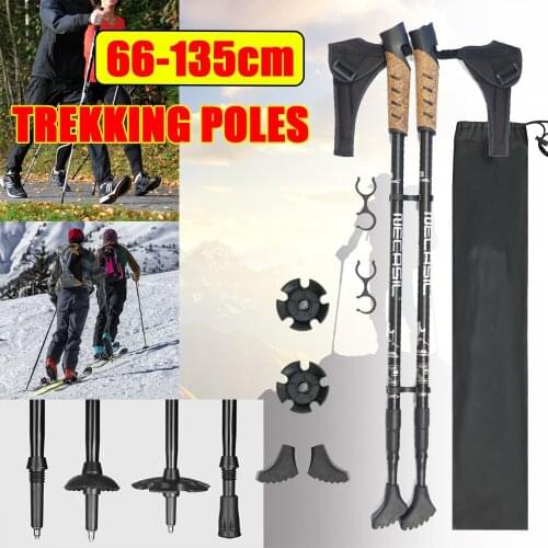 Adjustable Aluminum Hiking Poles Hiking Walking Sticks Telescopic Cane Outdoor Collapsible Anti Shock Mountain Camping Crutches