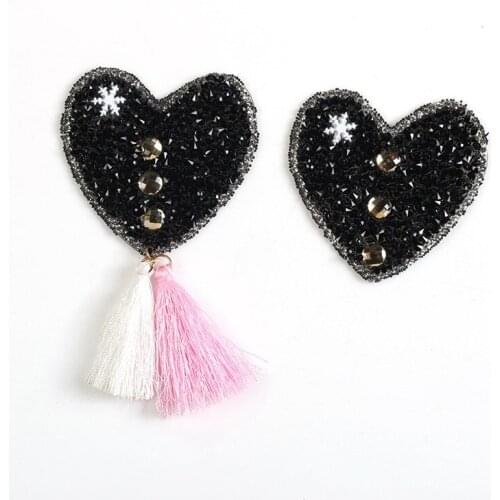 Luxury Crystal Rhinestone Heart Love Tassel Beaded Patches for Clothing Iron on Clothes Applique Badge Stripes Sticker DIY Decor