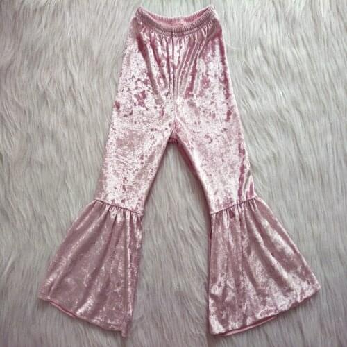 Pink solid color bell pants sweet girl velvet pants