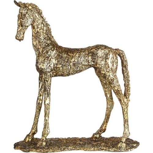 38.5CM NORDIC MODERN ABSTRACT GOLDEN HORSE STATUES GOLD ANIMAL ART SCULPTURE RESIN CRAFT HOME DECORATION ACCESSORIES R4018