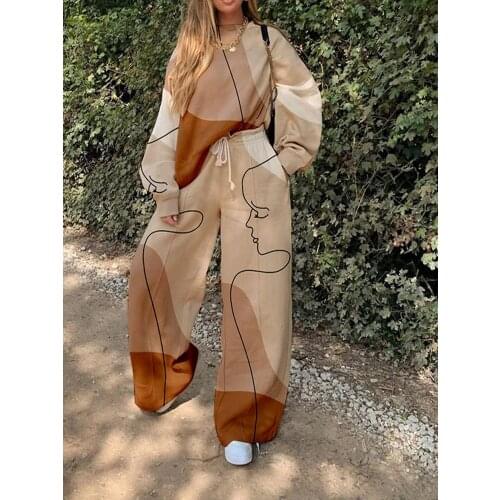 Autumn Winter Tracksuit Women Sweatshirts And Pants 2 Piece Set Sportswear Aesthetic Vintage Print Pullovers Outfits Female Suit