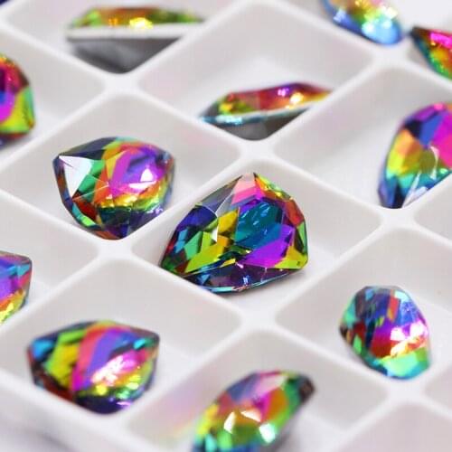 Supper Glitter Bright Shield Shape Colorful Craft Gems Crystal K9 Glass Rhinestones Applique accessories Fancy Stones for Craft Glue on Christmas Clothing Jewelry Decoration dresses