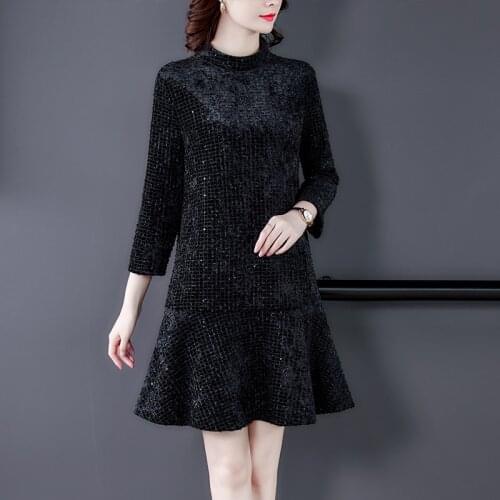 Spring Autunm Vintage Black Velvet Mini Sequins Dress 2021 Casual Solid Long Sleeve Dresses Women Elegant Bodycon Party Vestidos