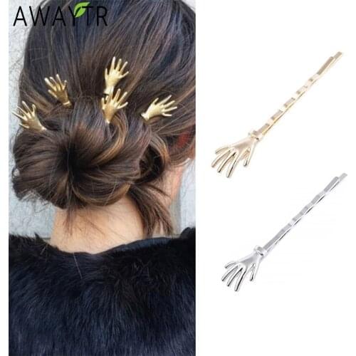 AWAYTR Metal Palm Hairpins Barrette Women Trend Hair Pin Clips Hair Accessories For Women Hairgrip Headwear Ponytail Hairstyle