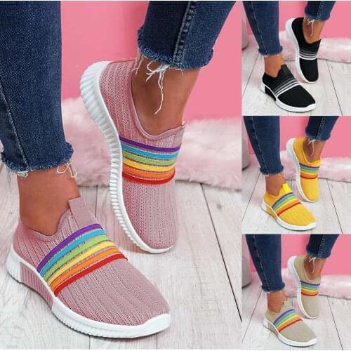 2021 New Women Sneakers Rainbow Color Slip On Mesh Breathable Vulcanize Shoes Sneakers Outdoor Walking Shoes кроссовки женские