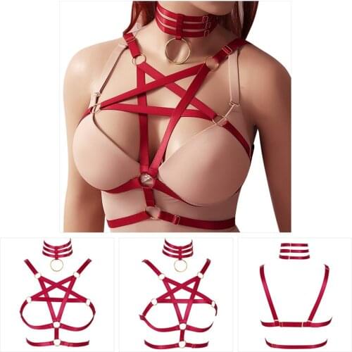 Pentagram Harness Belt Bdsm Body Sexy Women Bralette Cage Bra Corset Collar Bondage Lingerie Dance Rave Wear Garter Suspender