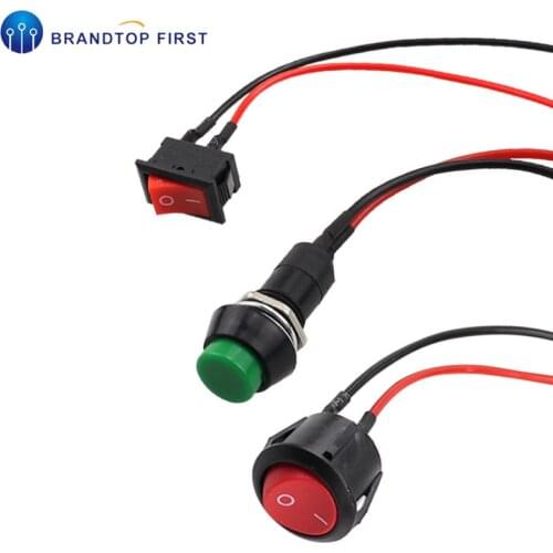 1pcs Push button switch small car circuit wire speaker electrical mini rocker switch with wire