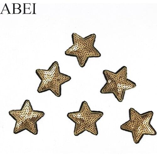 10pcs/lot Iron On Sequined Gold Star Patches Embroidery Clothes Appliqued Diy Stickers Sewing Motif Badge for Bag Hats Jeans