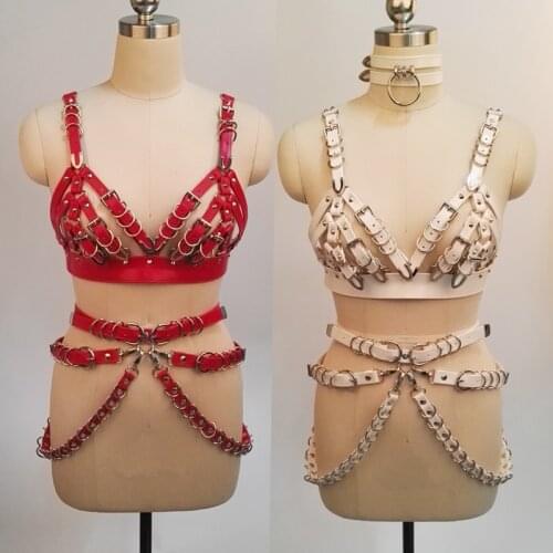 100% Handmade Heavy Duty Gothic Sexy Fetish Harness PU Leather Bra Top Belt Body Lingerie Waist Cincher Belt Suspender