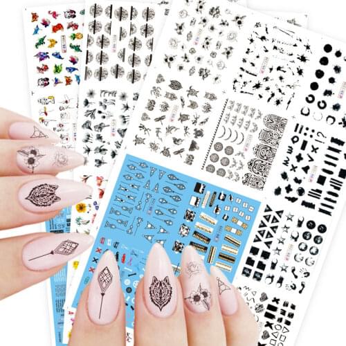 12 Designs Nail Sticker Women Face Geometric Nail Art Water Transfer Decals Sliders Flower Leaves Manicures Decoration BN1033