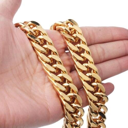 15mm Hip Hop Cuban Miami Chain Necklace Stainless Steel Rhinestone Clasp Iced Out Gold Casting Chain Men Women Jewelry Wholesale