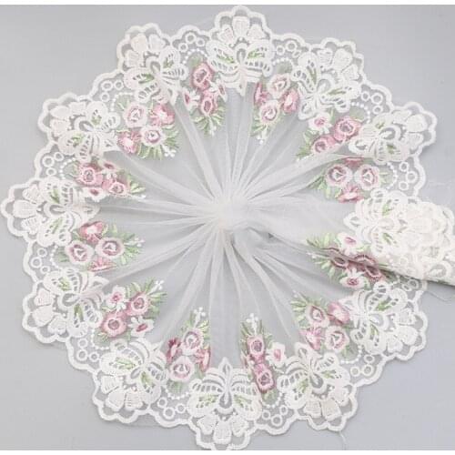 2Yards White Handmade DIY Clothing Accessories Floral Embroidery Lace Fabric Curtains Sofa Lace Trim 20cm Width