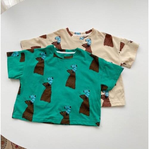 2021 new arrival girls boys printed summer short sleeve casual cotton kids t-shirt
