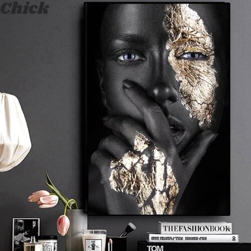 African Art Black And Gold Woman Oil Painting On Canvas Posters And Prints Modern Living Room Pictures Home Decoration Paintings