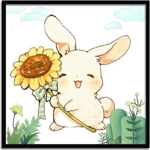 Diamond Painting Full Of Diamond Cartoon Cute Rabbit Sunflower Childrens Bedroom Living Room Hand-stitched Diamond Cross Stitch