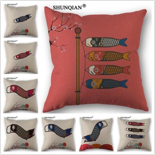 Linen Cotton carp kite Pillow Cover Custom Print Home Decorative Throw Pillows Cases 45x45cm one side C4152