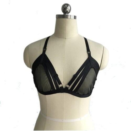 Black Lace Cage Bra Open Chest Harness Bra Black Lace Brassiere Fetish Body Harness Erotic Crop Top See Through Harness O0286