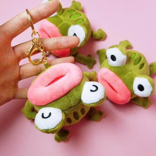 Toddler Baby Animal Plush Toy Cute Cartoon Keychain Funny Big Mouth Frog Plush Doll Handbag Pendant Key Ring