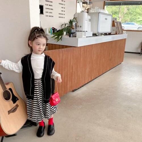 Childrens Vest 2021 Autumn New Girls' Korean Simple Solid Color Fashion Wool Cardigan Vest Sweater Vest