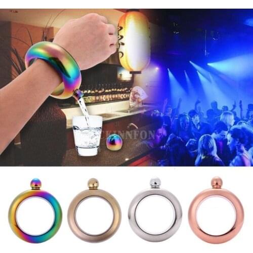DHL 50PCS Bangle Bracelet Hip Flask 3.5oz 304 Stainless Steel Rainbow Liquid Alcohol Vodka Whiskey Drinkware