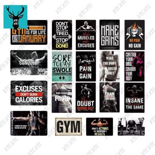 Workout Gym Retro Sign Metal Muscle Man Poster Plaque Metal Work Out Wall Decor For Man Cave Gym Tin Sign Decorative Plate
