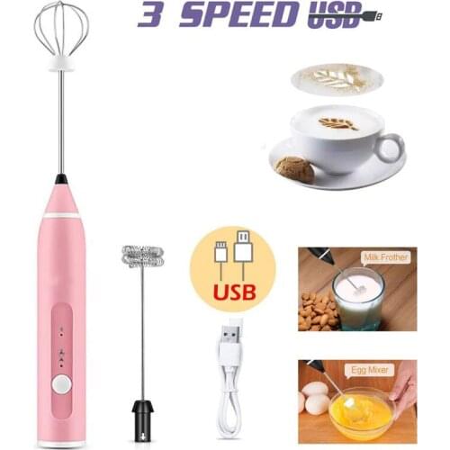USB Electric Milk Frother 3 Speeds Cappuccino Coffee Foamer 3 Whisk Handheld Egg Beater Hot Chocolate Latte Drink Mixer Blender
