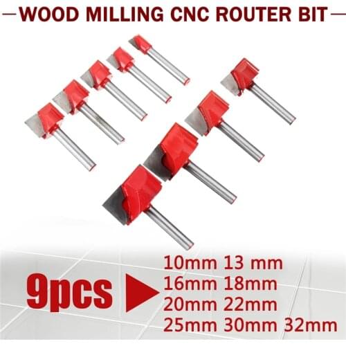 9Pcs/set 10-32mm Surface Planing Bottom Cleaning Wood Mill CNC Cutter Engraving Knife 6mm Shank Router Bit Woodworking Tools