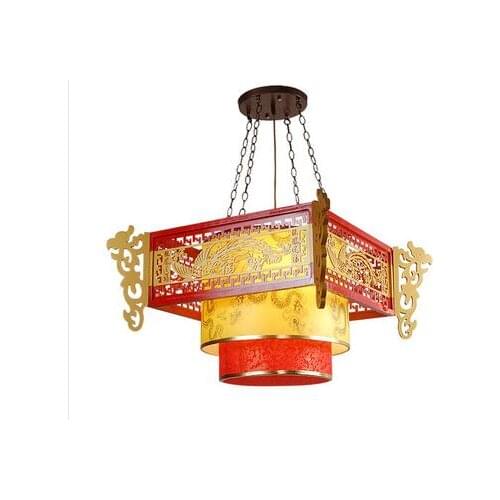 Chinese style Wooden antique sheepskin chandelier hotel restaurant teahouse lighting chandelier wind dragon send blessing ZS25