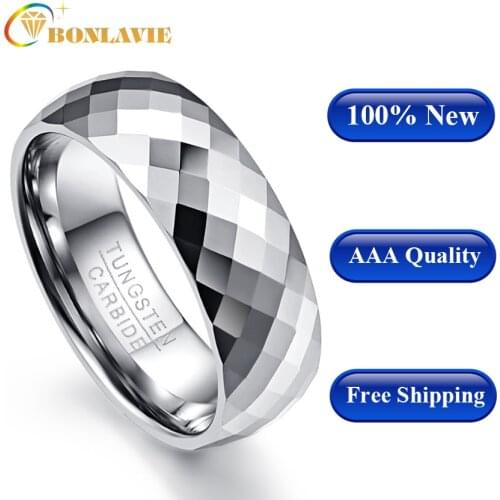 AAA Quality Mens 8mm Tungsten Carbide Ring Wedding Band Multi-Faceted High Polished Domed Comfort Fit Size 7-12