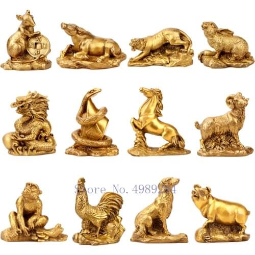 Creative Retro Brass Zodiac Signs Simulation Animal Golden Small Sculpture Crafts Decoration Chinese Modern Home Decoration
