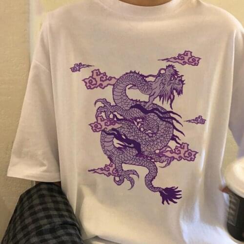 Summer Dragon Print Womens T-shirt Chinese T Shirt Clothing Harajuku Vintage Casual Short Sleeve Top Female Oversized T-shirt