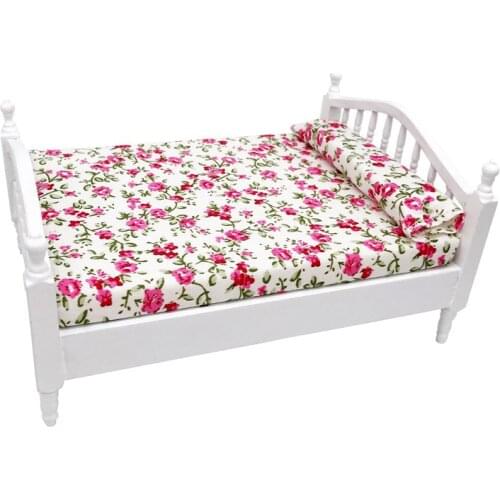 1/12 Mini Bed With Pillow for Girls Dolls Dollhouse Bedroom Furniture Pink Color Toy For children Doll Pretend Play Toy