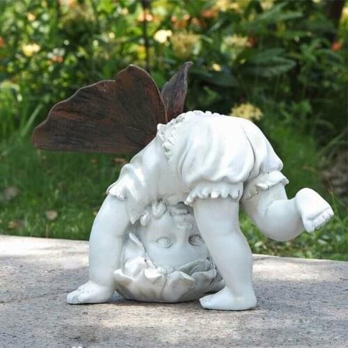 Flower Fairy Tumbling Fairy Statue Resin Miniature Statue Balcony Terrace Garden Angel Wings Inverted Fairy Figurines Decoration