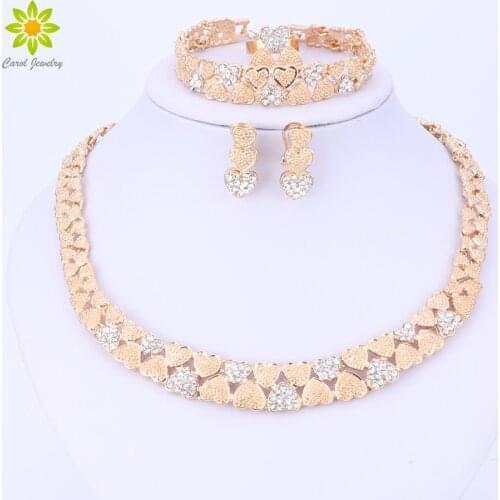 Fashion Heart Shape Necklace Earring Bracelet Ring Fashion Dubai Gold Color Nigerian African Beads Wedding Jewelry Set