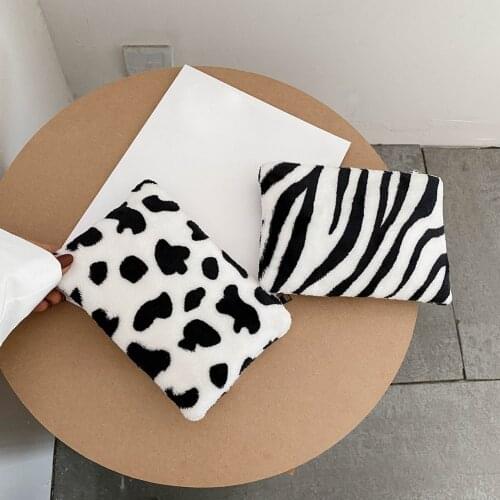 Fashion Cow Zebra Animal Pattern Plush Coin Purses Women Girls Mini Storage Bag Credit Card Holder Wallet Pocket Handbag