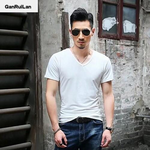 2021 New Brand Clothing Fashion Men T Shirt Fitness T-shirts Mens V neck Man T-shirt For Male Tshirts Plue Size B0635