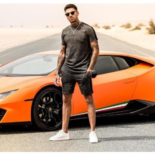 2021 Summer Fashion Leisure Brand Mens Set Tracksuit Sportswear Track Suits Male Sweatsuit Short Sleeves T Shirt 2 Piece Set