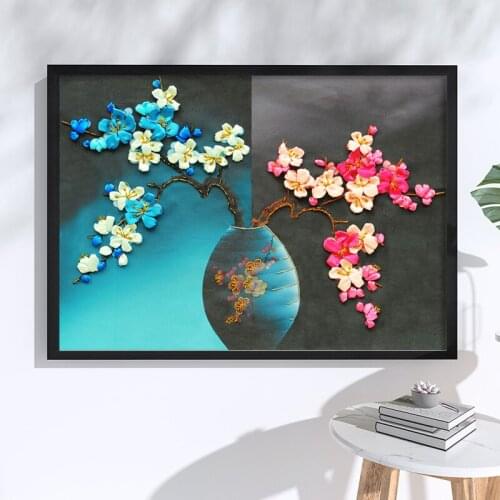 DIY Ribbon Cross stitch Sets for Embroidery kits,Color Flower Pattern Printed Needlework Handmade Swing Craft Home Decor A-5568