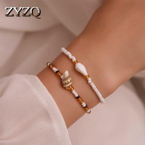 ZYZQ Fashion Summer Beach Stylish Beads Bracelets Set Two Pieces Women Accessories Jewelry With Cute Conch Seashell Gadget Jewel